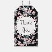 Roze en grijze Floral Waterverf Patroon Dank u Cadeaulabel (Voorkant)