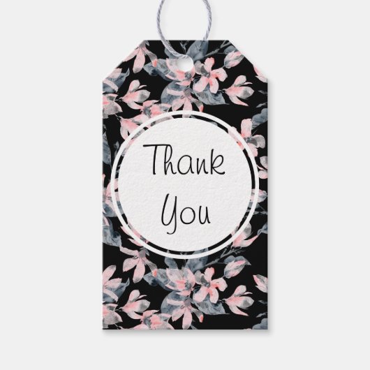 Roze en grijze Floral Waterverf Patroon Dank u Cadeaulabel (Voorkant)