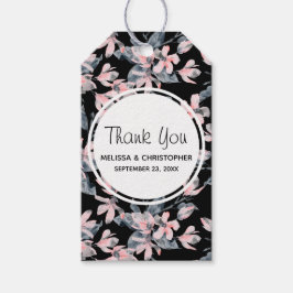 Roze en grijze Floral Waterverf Patroon Dank u Cadeaulabel
