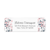 Roze en grijze Floral Waterverf Patroon Etiket (Voorkant)