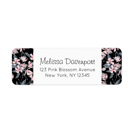 Roze en grijze Floral Waterverf Patroon Etiket (Voorkant)