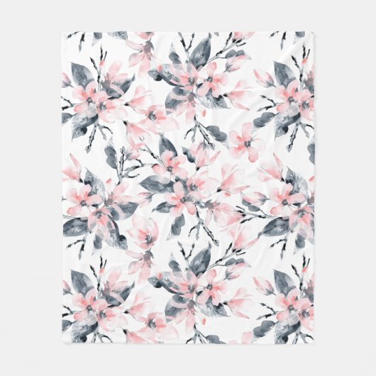 Roze en grijze Floral Waterverf Patroon Fleece Deken (Voorkant)