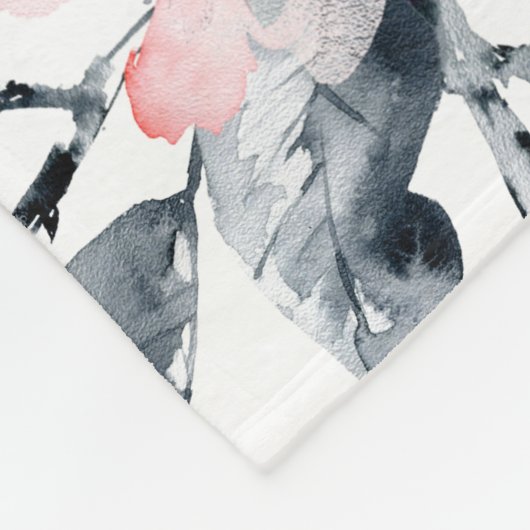Roze en grijze Floral Waterverf Patroon Fleece Deken (Hoek)