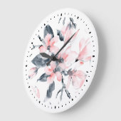 Roze en grijze Floral Waterverf Patroon Grote Klok (Hoek)