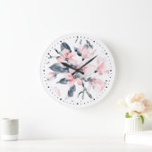 Roze en grijze Floral Waterverf Patroon Grote Klok (Huis)