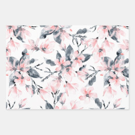 Roze en grijze Floral Waterverf Patroon Inpakpapier Vel