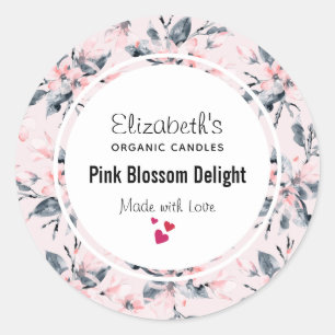 Roze en grijze Floral Waterverf Patroon Kandle Zee Ronde Sticker