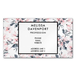 Roze en grijze Floral Waterverf Patroon Magnetisch Visitekaartje