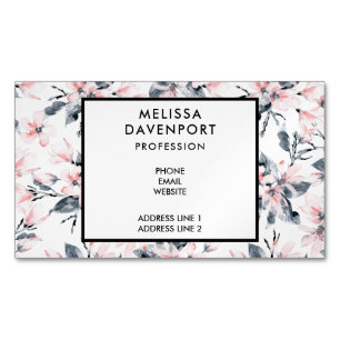 Roze en grijze Floral Waterverf Patroon Magnetisch Visitekaartje