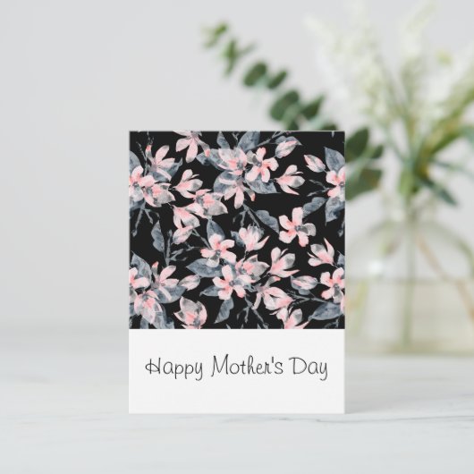 Roze en grijze Floral Waterverf Patroon Moederdag Briefkaart (Staand voorkant)