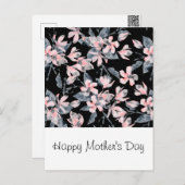 Roze en grijze Floral Waterverf Patroon Moederdag Briefkaart (Voorkant / Achterkant)