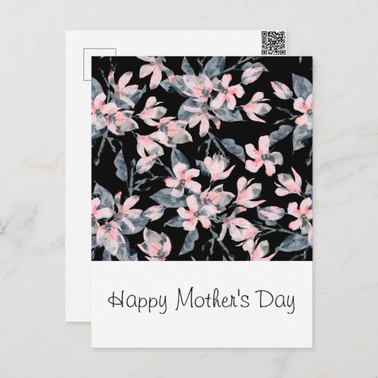 Roze en grijze Floral Waterverf Patroon Moederdag Briefkaart (Voorkant / Achterkant)