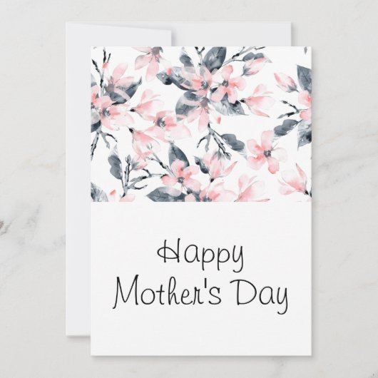Roze en grijze Floral Waterverf Patroon Moederdag Feestdagenkaart (Voorkant)