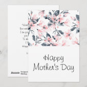 Roze en grijze Floral Waterverf Patroon Moederdag Feestdagenkaart (Voorkant / Achterkant)