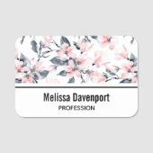 Roze en grijze Floral Waterverf Patroon Naamplaatje (Voorkant)