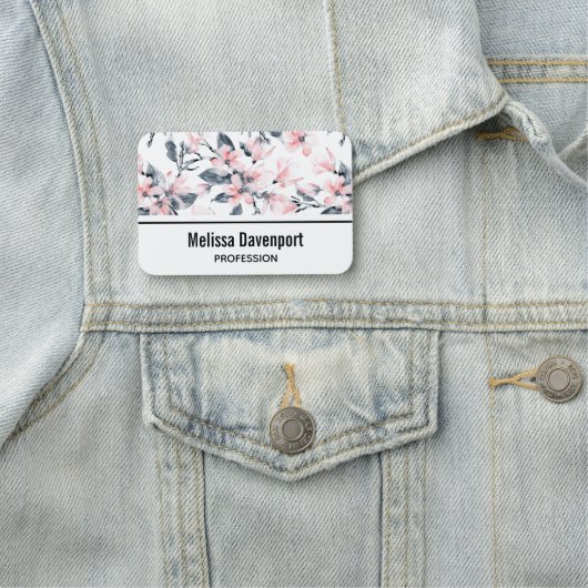 Roze en grijze Floral Waterverf Patroon Naamplaatje (In situ)