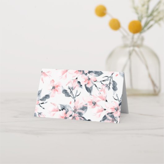 Roze en grijze Floral Waterverf Patroon Plaatskaartje (Achterkant)