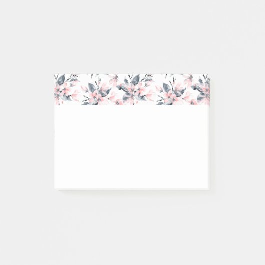 Roze en grijze Floral Waterverf Patroon Post-it® Notes (Voorkant)