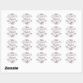 Roze en grijze Floral Waterverf Patroon Ronde Sticker (Vel)