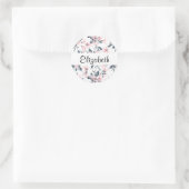 Roze en grijze Floral Waterverf Patroon Ronde Sticker (Tas)