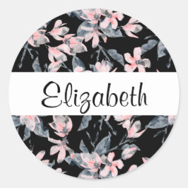 Roze en grijze Floral Waterverf Patroon Ronde Sticker