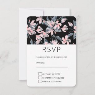 Roze en grijze Floral Waterverf Patroon RSVP Kaartje