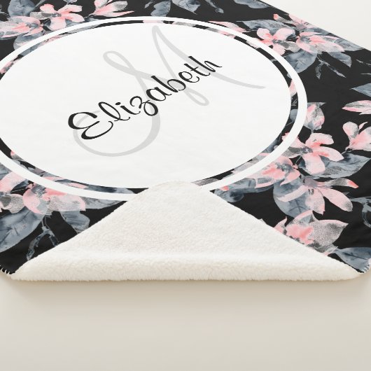 Roze en grijze Floral Waterverf Patroon Sherpa Deken (3/4)