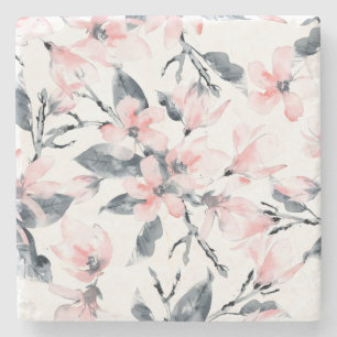 Roze en grijze Floral Waterverf Patroon Stenen Onderzetter