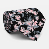 Roze en grijze Floral Waterverf Patroon Stropdas (Opgerold)