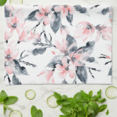 Roze en grijze Floral Waterverf Patroon Theedoek (Gevouwen)