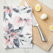 Roze en grijze Floral Waterverf Patroon Theedoek (Quarter Fold)