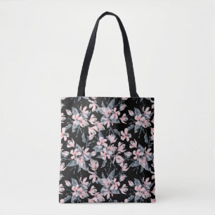 Roze en grijze Floral Waterverf Patroon Tote Bag