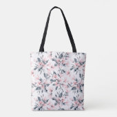 Roze en grijze Floral Waterverf Patroon Tote Bag (Achterkant)
