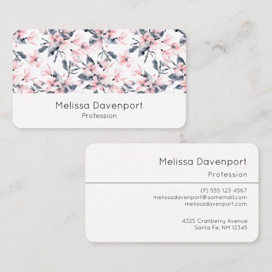 Roze en grijze Floral Waterverf Patroon Visitekaartje (Voorkant / Achterkant)