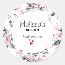 Roze en grijze Floral Waterverf Pattern Kitchen Ronde Sticker