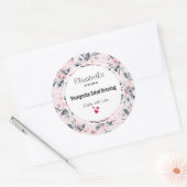 Roze en grijze Floral Waterverf Pattern Kitchen Ronde Sticker (Envelop)