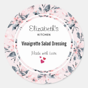 Roze en grijze Floral Waterverf Pattern Kitchen Ronde Sticker