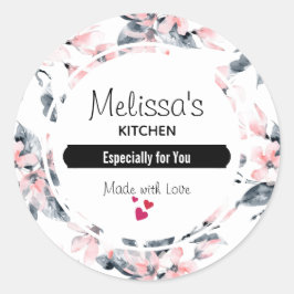 Roze en grijze Floral Waterverf Pattern Kitchen Ronde Sticker