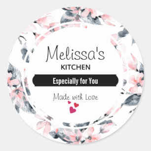Roze en grijze Floral Waterverf Pattern Kitchen Ronde Sticker
