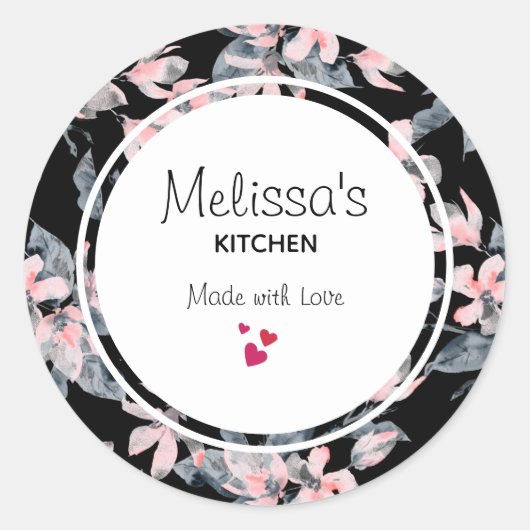 Roze en grijze Floral Waterverf Pattern Kitchen Ronde Sticker (Voorkant)