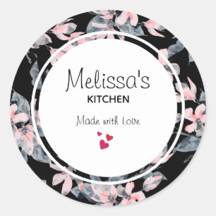 Roze en grijze Floral Waterverf Pattern Kitchen Ronde Sticker