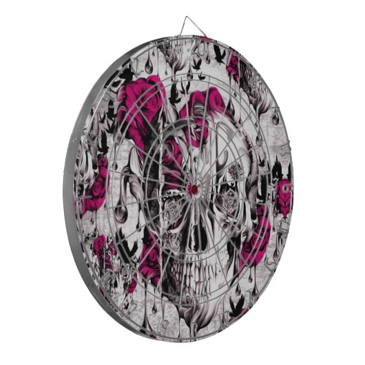 Roze en grijze gemalen schedel dartbord (Voorkant Links)