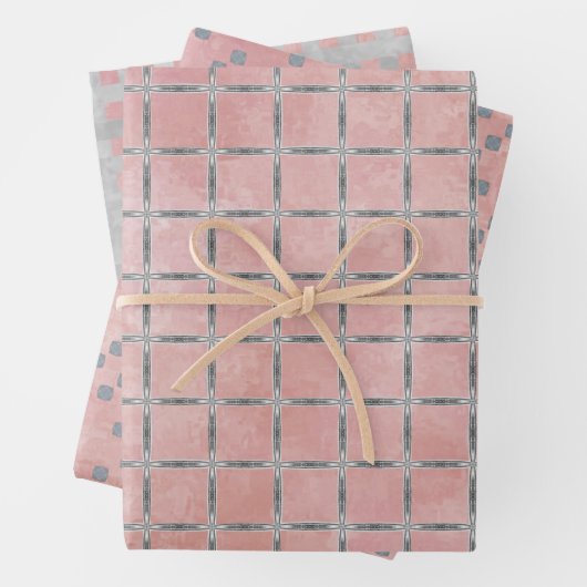 Roze en grijze geometrische papierbladen voor het  inpakpapier vel (In situ)