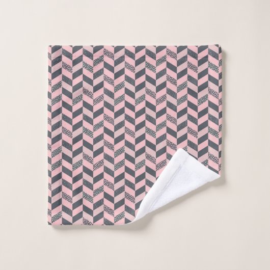 Roze en grijze gepatterde herringbone bad handdoek (Wasdoekje)