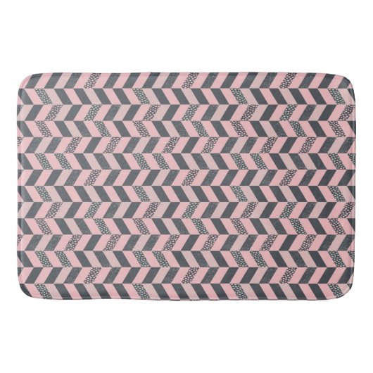 Roze en grijze gepatterde herringbone badmat (Voorkant)