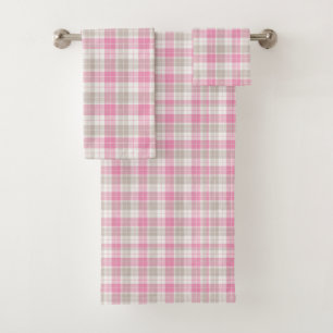 Roze en grijze geruite handdoekenset bad handdoek