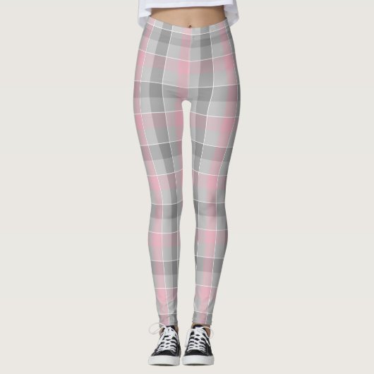 roze en grijze geruite plaid leggings (Voorkant)