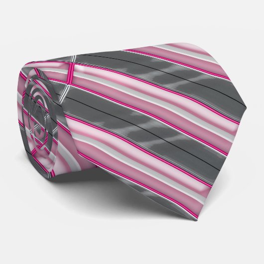 Roze en grijze gestreept Stropdas (Opgerold)