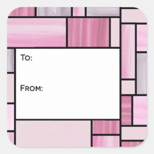 Roze en grijze Glas in lood Gift Label stickers