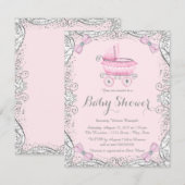 Roze en Grijze Glitter Pram Baby shower Kaart (Voorkant / Achterkant)